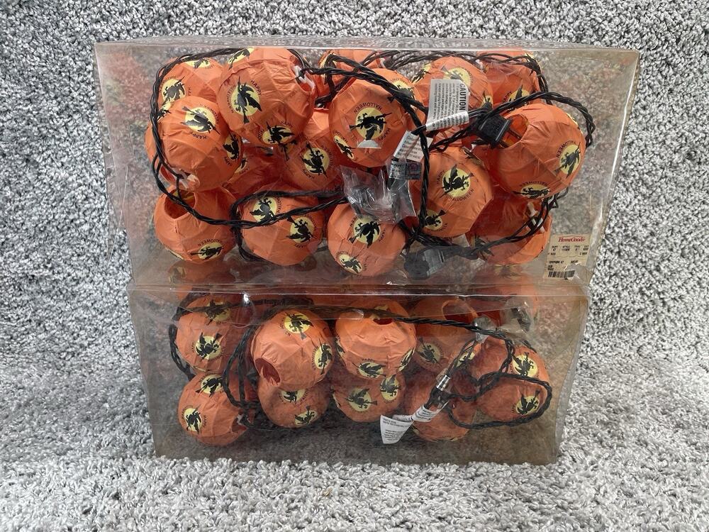 Happy Halloween Witch Flying Lantern Lights 2 Pack Bundle Orange Home Decor